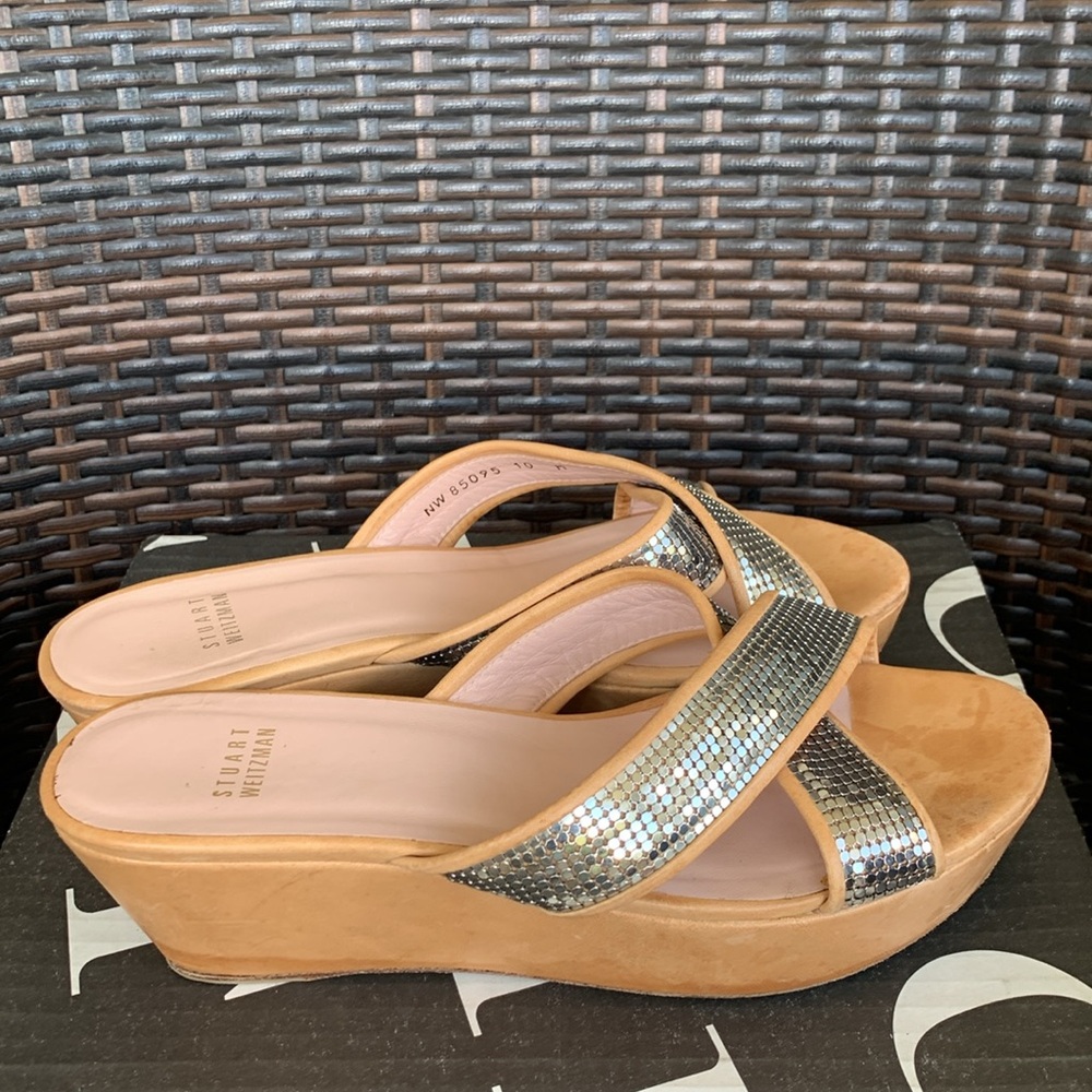 Stuart Weitzman Sequin Cross Over Leather Straps … - image 4